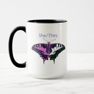 She/They Non-Binary Flag Swallowtail Butterfly Mug