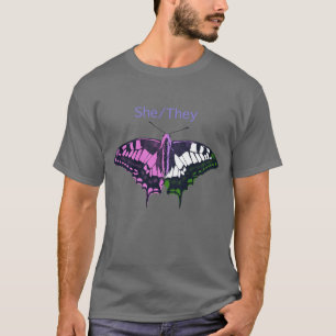 She/They Non-Binary Flag Swallowtail Butterfly T-Shirt
