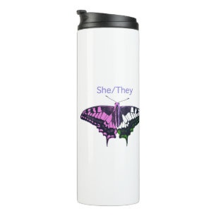She/They Non-Binary Flag Swallowtail Butterfly Thermal Tumbler