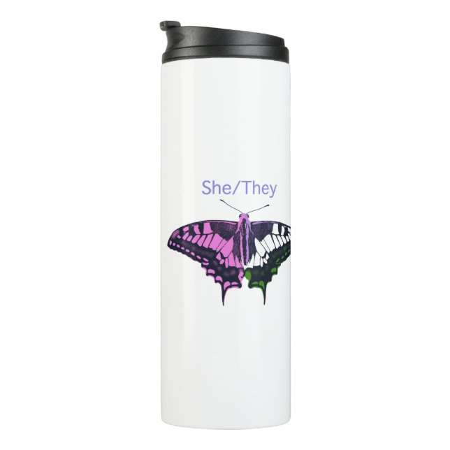 She/They Non-Binary Flag Swallowtail Butterfly Thermal Tumbler (Rotated Right)