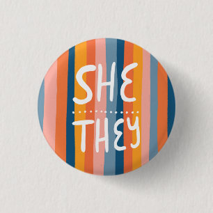 SHE/THEY Pronouns Colourful Handlettered Stripes 3 Cm Round Badge