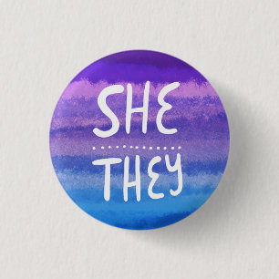 SHE/THEY Pronouns Colourful Handlettered Watercolo 3 Cm Round Badge