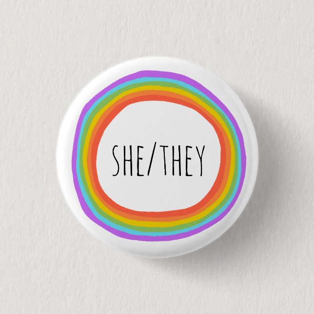 SHE/THEY Pronouns Colourful Rainbow Circle  3 Cm Round Badge (Front)