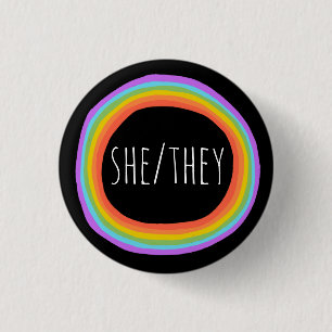SHE/THEY Pronouns Colourful Rainbow Circle Black 3 Cm Round Badge