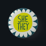 SHE / THEY Pronouns Flower Pride Handlettered  3 Cm Round Badge<br><div class="desc">Decorate your outfit with this cool art button. Makes a great  gift! You can customise it and add text too. Check my shop for lots more colours and patterns! Let me know if you'd like something custom too.</div>