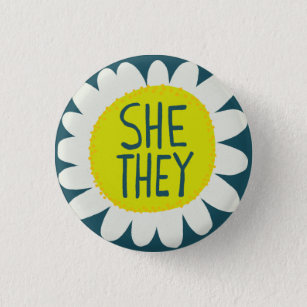 SHE / THEY Pronouns Flower Pride Handlettered  3 Cm Round Badge