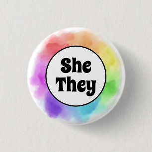 She They Pronouns in Watercolor Circle 3 Cm Round Badge