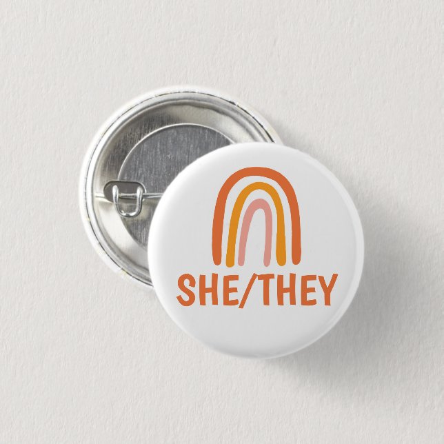 SHE/THEY Pronouns Orange Pink Rainbow 3 Cm Round Badge (Front & Back)