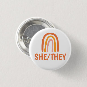 SHE/THEY Pronouns Orange Pink Rainbow 3 Cm Round Badge