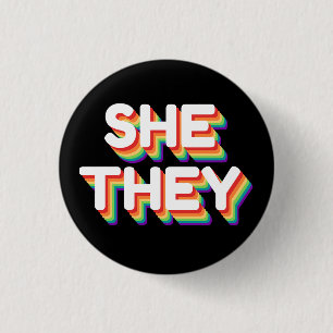She/They Pronouns Rainbow 3D Retro 3 Cm Round Badge