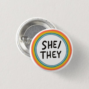 SHE/THEY Pronouns Rainbow Soft Circle Ring 3 Cm Round Badge