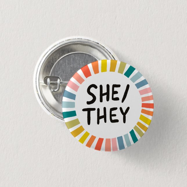 SHE/THEY Pronouns Rainbow Soft Circle Rings  3 Cm Round Badge (Front & Back)