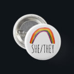 SHE/THEY Pronouns Watercolor Rainbow 3 Cm Round Badge<br><div class="desc">Decorate your outfit with this cool art button. You can customise it and add text too. Check my shop for lots more colours and patterns! Let me know if you'd like something custom too.</div>