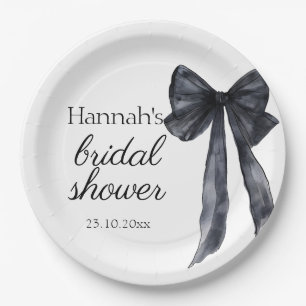 She tied the knot black bow Elegant bridal Shower Paper Plate