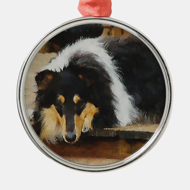 She Waits Tri Colour Collie Metal Tree Decoration (Front)