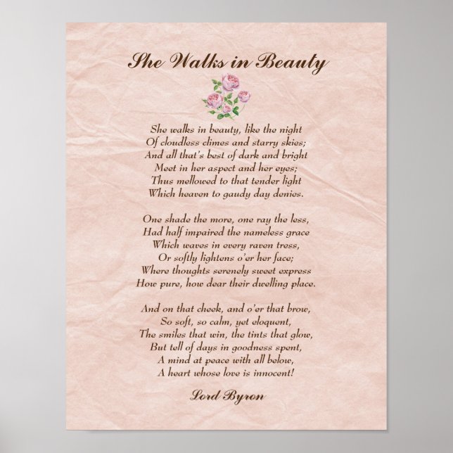 She Walks in Beauty Lord Byron Love Poem Poster (Front)