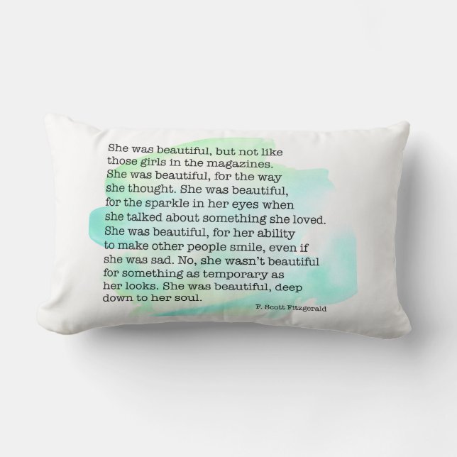 She Was Beautiful Inspirational Quote Lumbar Cushion (Front)