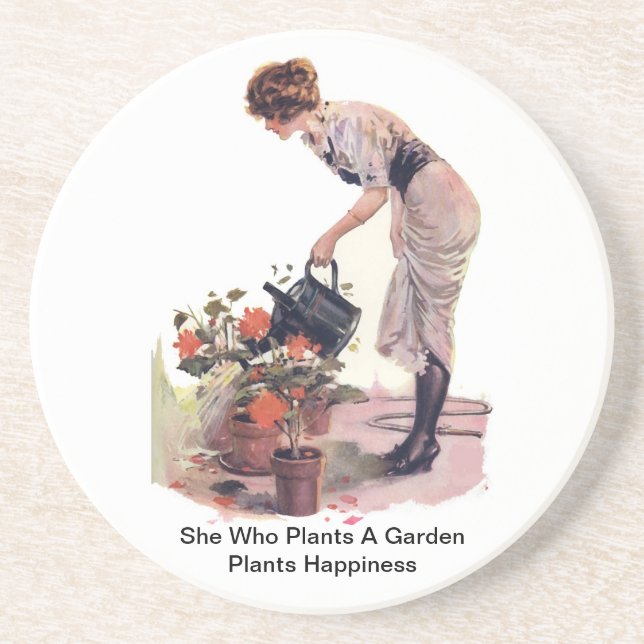 She Who Plants A Garden Plants Happiness Coaster (Front)