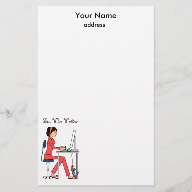 She Who Writes Stationery/red+brunette Stationery (Front)
