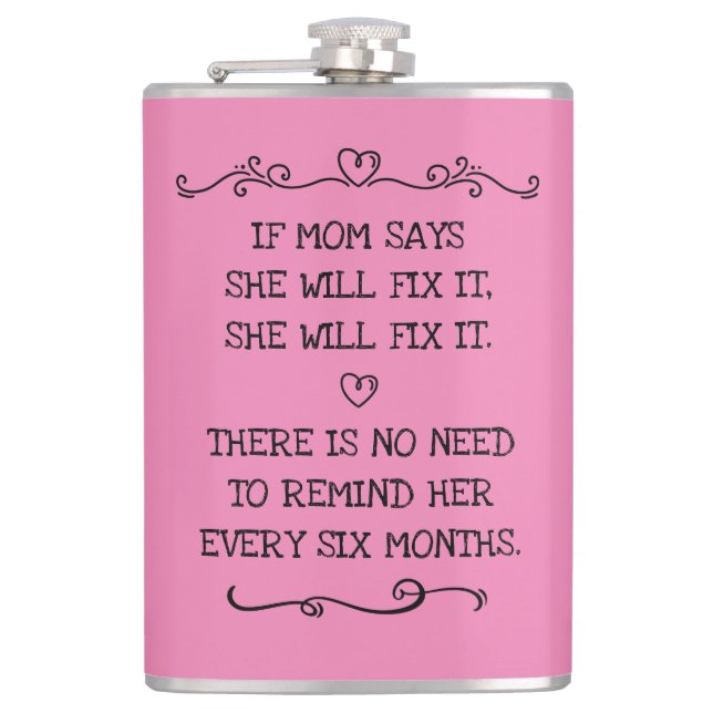 She Will Fix It Funny Mum Joke Hip Flask (Front)