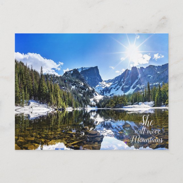 She Will Move Mountains Inspirational Photo Quote Postcard (Front)