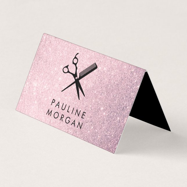 Shear and Comb Elegant Lux Glitter Business Card (Front)