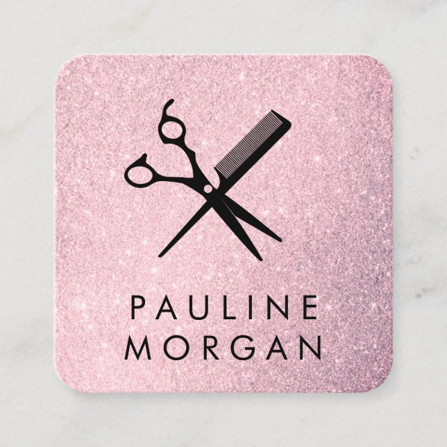 Shear and Comb Elegant Lux Glitter Square Business Card (Front)
