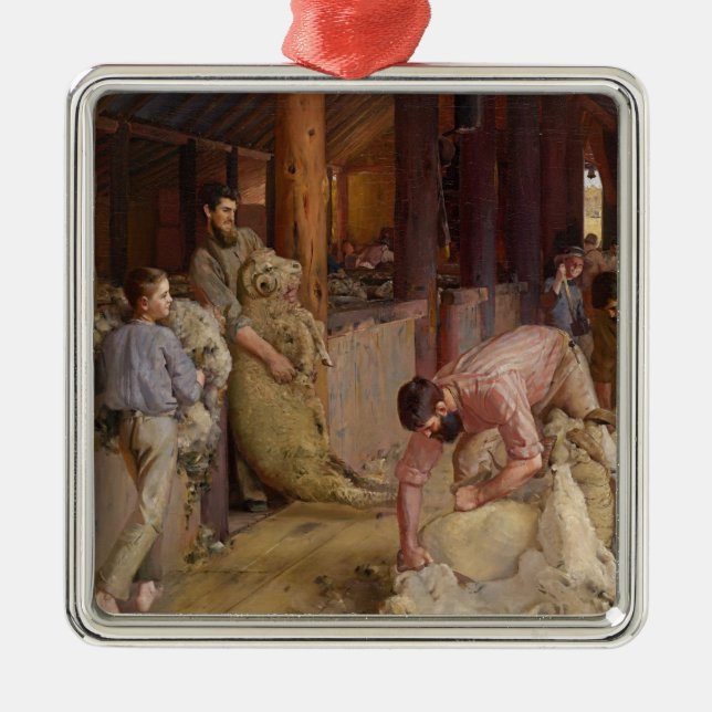 Shearing the Rams (Australian Art) (Tom Roberts) Metal Tree Decoration (Front)