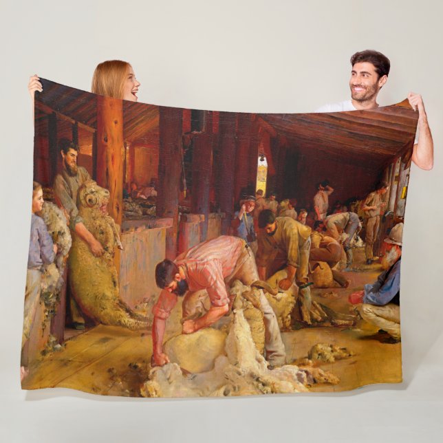Shearing the Rams Tom Roberts 1890 Australian Art Fleece Blanket (In Situ)
