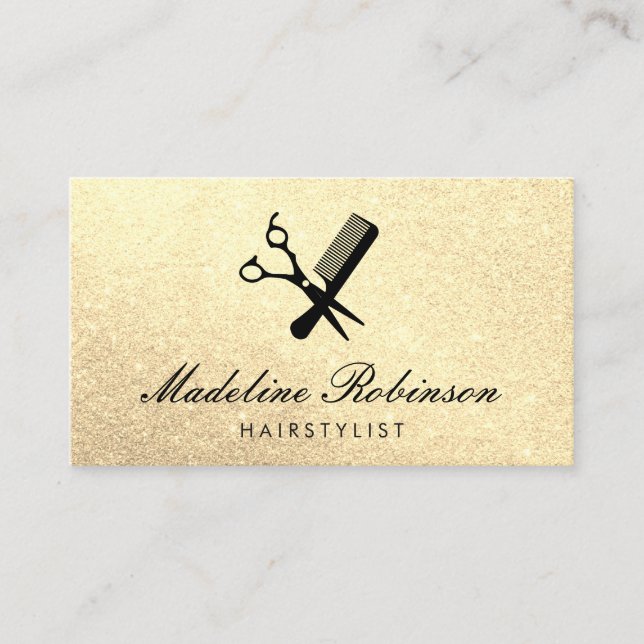 Shears and Comb Elegant Glitter Business Card (Front)