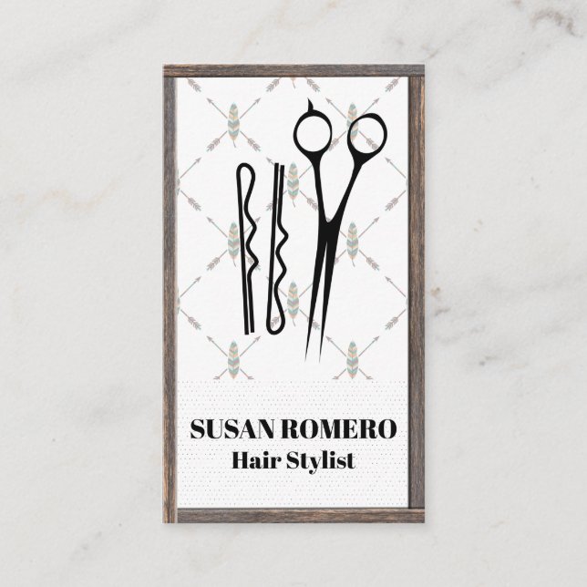Shears and Hair Pins | Wood  Trim Boho Style Appointment Card (Front)