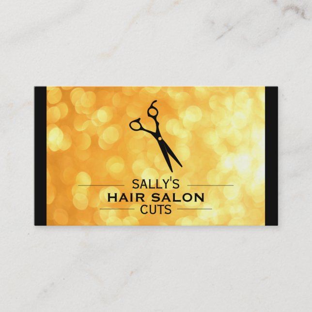 Shears Logo with Dividers (gold bokeh) Business Card (Front)