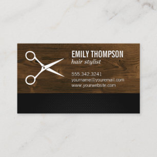 Shears Salon Wood Trim Black Mesh Business Card