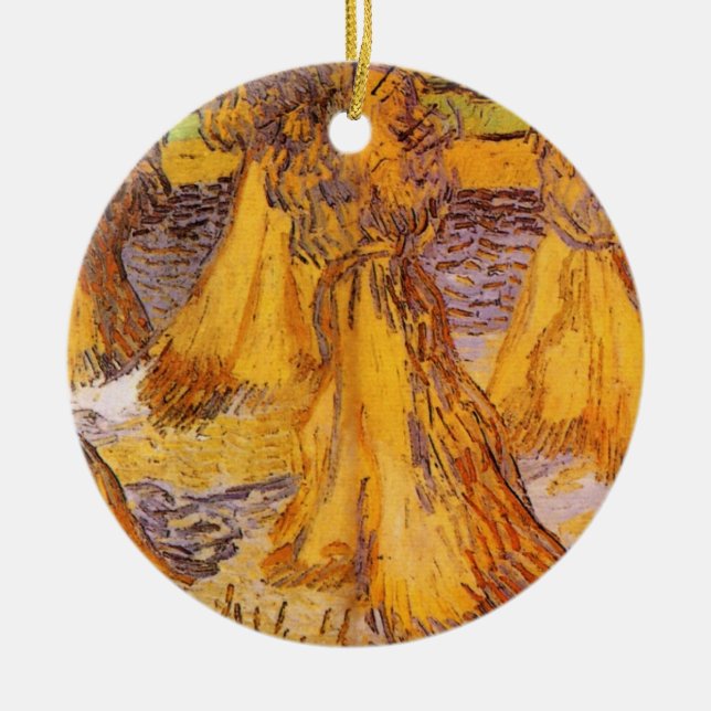 Sheaves of Wheat by Vincent van Gogh Ceramic Tree Decoration (Front)