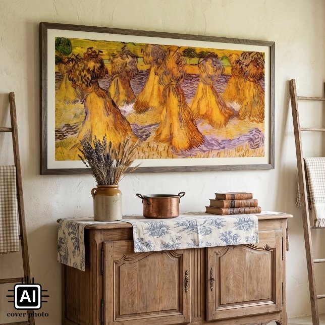 Sheaves of Wheat by Vincent van Gogh Poster (Sheaves of Wheat by Vincent van Gogh is a vintage fine art post impressionism landscape painting.)