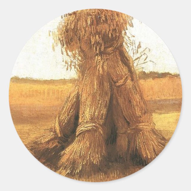 Sheaves of Wheat in a Field, van Gogh Classic Round Sticker (Front)