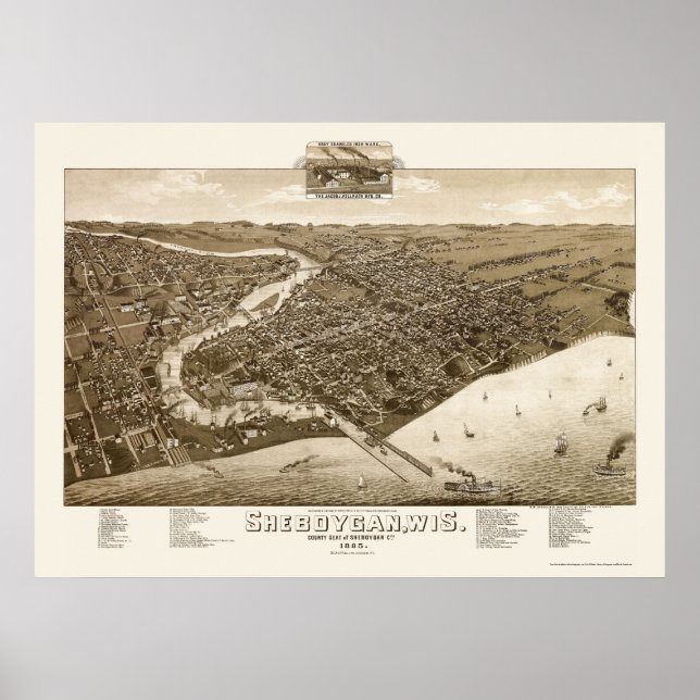 Sheboygan, WI Panoramic Map - 1885 Poster (Front)
