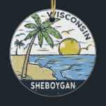 Sheboygan Wisconsin Vintage Ceramic Tree Decoration<br><div class="desc">Sheboygan hand drawn illustration with palm trees and waves in the background. Perfect for anyone who loves to visit Sheboygan.</div>