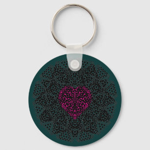 SHECKSHE.COM SheckShe* Heart Red on Black n Green Key Ring