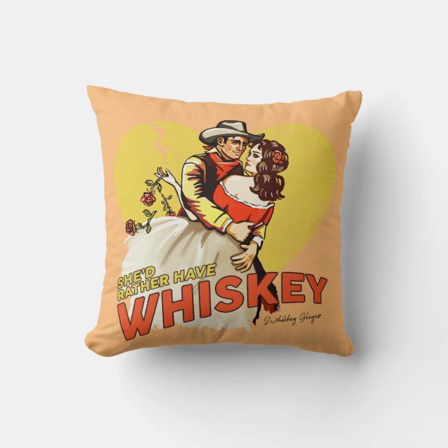 "She'd Rather Have Whiskey" Cute Western Pinup Cushion (Front)