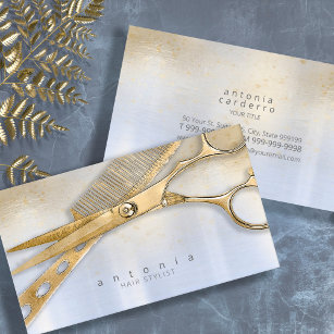 Sheen and Shears Hair Stylist Gold/Blue ID814 Business Card