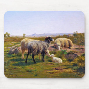 Sheep and a Lamb in Nature (by Rosa Bonheur) Mouse Mat
