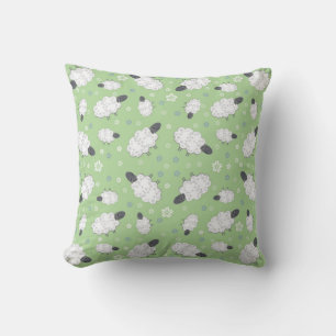 Sheep and Flowers in Green Pillow