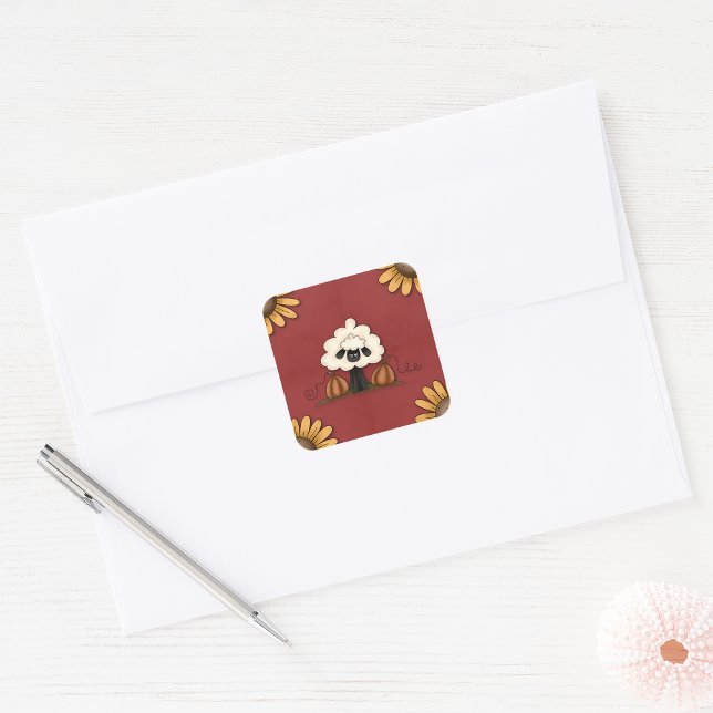 Sheep And Flowers Square Sticker (Creator Uploaded)