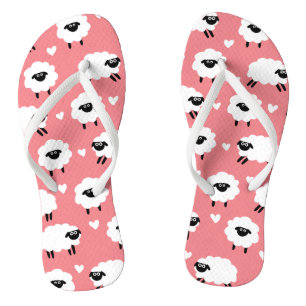 Sheep and Hearts - Pink Flip Flops