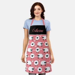 Sheep and Hearts with Name - Pink  Apron