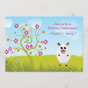 Sheep and Holiday Eggs Birthday Invitation ~ Girls