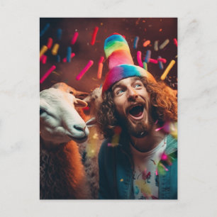 Sheep and Jesus at a Funny Colourful Birthday Part Postcard