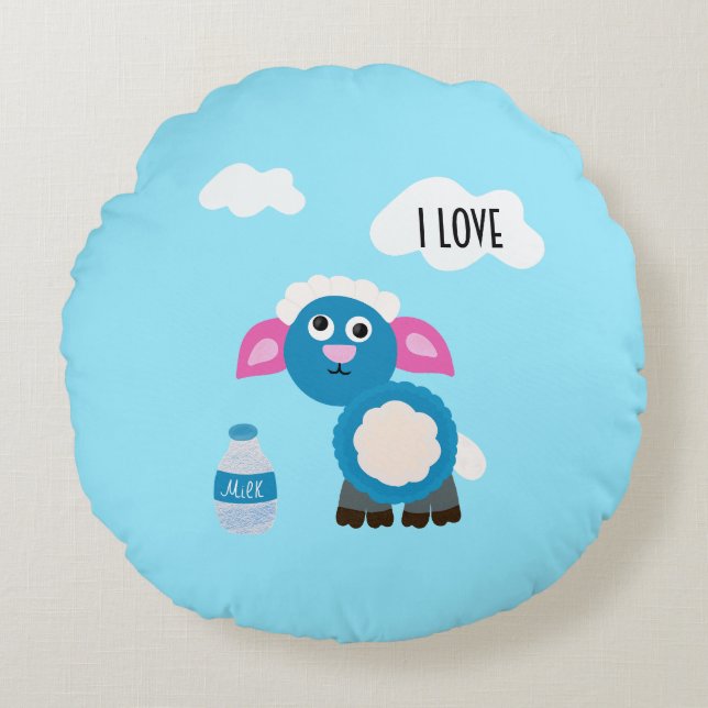 Sheep and milk round cushion (Front)
