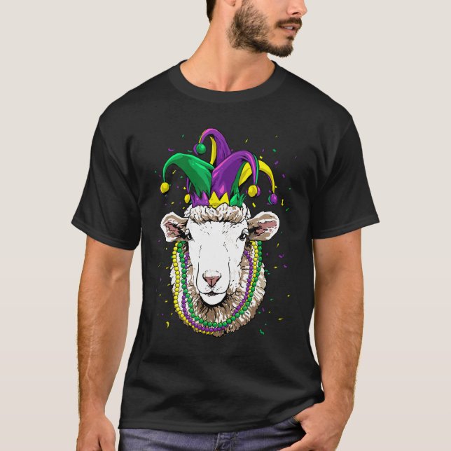 Sheep Animal Lover Cute Mardi Gras Carnival Jester T-Shirt (Front)